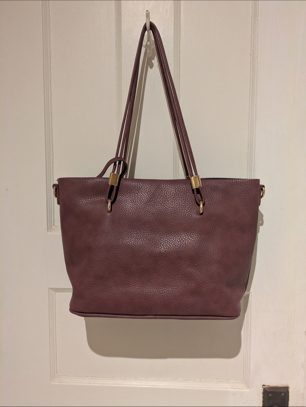 Deep Wine-Colored Pebbled Leather Tote